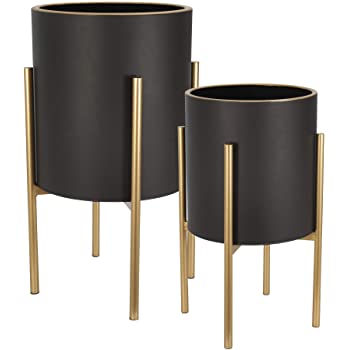Iron Pot Planters (Two Piece Set in One Box) **BLACK PLANTERS WITH GOLD LEGS*  #9908