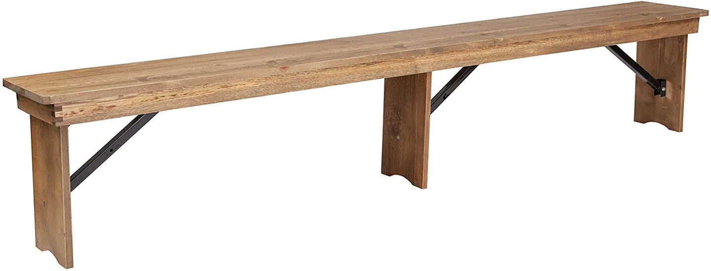HERCULES Series 8' x 12'' Antique Rustic Solid Pine Folding Farm Bench with 3 Legs  265CDR