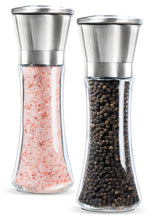 Load image into Gallery viewer, Levav Premium Salt and Pepper Grinder Set of 2- Brushed Stainless Steel Pepper Mill and Salt Mill, 6 Oz Glass Tall Body, 5 Grade Adjustable Ceramic Rotor- Salt and Pepper Shakers EC1401
