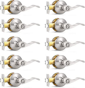 4.7" Bed/Bath Door Levers Wave Style Handles in Satin Nickel Wholesale Privacy Door Locks (10 Pack)