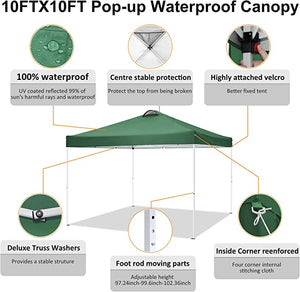 Canopy 10x10 Pop up Canopy Tent Popup Instant Tent Outdoor Canopy with Sidewalls Waterproof Gazebo, Outdoor Event Shelter Sun Shade Party Commercial Canopy (Green)