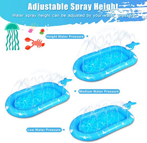 3 in 1 Inflatable Sprinkler , Inflatable Splash Pad Water Sprinkler Pool for Kids Toddlers Outdoor Play ,Play Mat for 1 -12 Year Old Girls Boys,68x43in Wading Pool