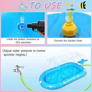 3 in 1 Inflatable Sprinkler , Inflatable Splash Pad Water Sprinkler Pool for Kids Toddlers Outdoor Play ,Play Mat for 1 -12 Year Old Girls Boys,68x43in Wading Pool