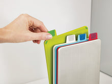 Load image into Gallery viewer, Set of cutting boards with index, in stainless steel case, and multicolored boards collection 100, Joseph Joseph, Silver MRM3757
