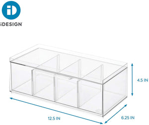 iDesign 72110 Crisp BPA-Free Plastic Stackable Packet Storage Drawer with Lid for Kitchen Cabinets and Countertops, 12.59" x 6.23" x 4.57", Tea Organizer GL1074