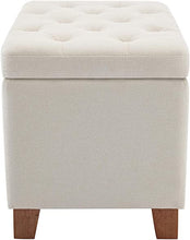 Load image into Gallery viewer, 24-Inch Tufted Storage Ottoman with Hinged Lid, Cream Fabric

