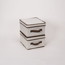 Load image into Gallery viewer, Storage Box with Lid and Handle - Natural Beige Canvas with Brown Trim- Medium 10&quot;x11&quot;, (Set of 2)
