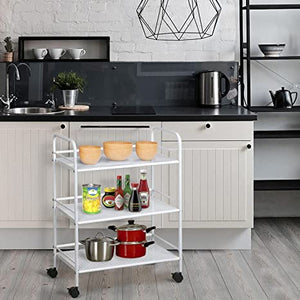 3-Tier Salon Rolling Trolley Cart Beauty Storage Spa Holder Utility 3 Facial Tray for Hair Styling Facial Tools, Mobile Organizer, Medical Esthetic Supply Holder, Metal, White