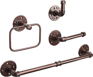 3 Pieces Industrial Pipe Bathroom Hardware Set, Include 18 Inch Towel Bar, Towel Ring, Toilet Paper Holder and Robe Hook, Heavy Duty Rustic Iron Decor Wall Mounted Accessories Kit (Bronze)