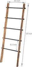 Load image into Gallery viewer, MyGift 5-ft Urban Rustic Wall-Leaning Burnt Wood &amp; Metal Quilt Blanket and Towel Storage Ladder Stand
