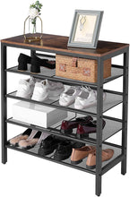 Load image into Gallery viewer, 5-Tier Shoe Storage Unit Flat &amp; Slant Adjustable Shoe Organizer Shelf for 16 Pairs #2453HW
