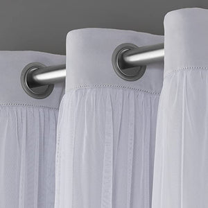 Catarina Layered Solid Room Darkening Blackout and Sheer Grommet Top Curtain Panel Pair, 52"x63", Cloud Grey, Set of 2