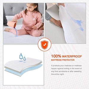Twin Mattress Topper with Waterproof Mattress Protector, 2 Inch Cooling Egg Crate Gel Memory Foam Topper Ultra Plush, Plus 4 Bed Sheet Holder Straps, Twin Size, White