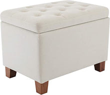 Load image into Gallery viewer, 24-Inch Tufted Storage Ottoman with Hinged Lid, Cream Fabric
