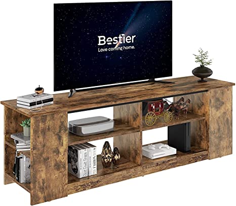 TV Stand for 55 inch TV, Entertainment Center for TV up to 65+ inch, Wood TV Console with Shelves, Rustic Brown