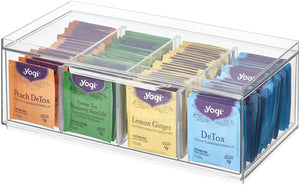 iDesign 72110 Crisp BPA-Free Plastic Stackable Packet Storage Drawer with Lid for Kitchen Cabinets and Countertops, 12.59" x 6.23" x 4.57", Tea Organizer GL1074