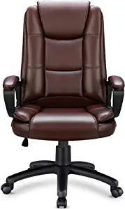 OFIKA Home Office Chair, Comfortable Heavy Duty Design, Ergonomic High Back Cushion Lumbar Back Support, Computer Desk Chair, Big and Tall Chair, Adjustable Executive Leather Chair with Arms (Brown)