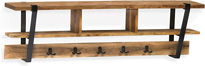 48 x 10 x 15 Ryegate Solid Wood with Metal Storage, Natural Coat Hooks