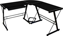 Load image into Gallery viewer, Ellis Modern Glass Top L Shaped Corner Gaming Desk with Computer Keyboard Tray, 51 Inch, Black
