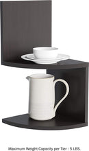 Load image into Gallery viewer, Floating Corner Shelf- 2 Tier Wall Shelves with Hidden Brackets to Display Décor, Books, Photos, More- Hardware Included (Black)
