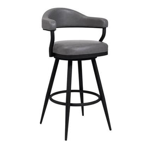 26" Counter Height Bar Stool in Black Powder Coated Finish and Vintage Gray Faux Leather