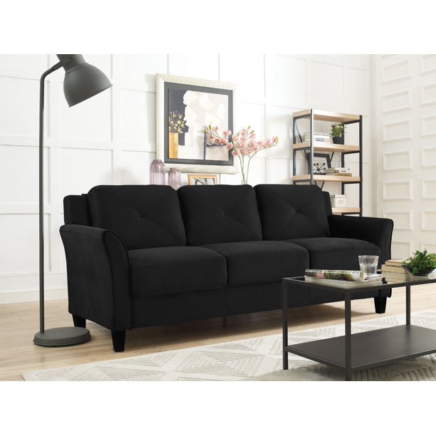 Lifestyle Solutions Taryn Curved Arms Sofa, Black Fabric