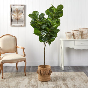 72'' Artificial Fiddle Leaf Fig Tree in Basket