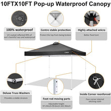 Load image into Gallery viewer, 10&#39; x 10&#39; Straight Leg Pop-up Canopy Tent Easy One Person Setup Instant Outdoor Canopy Folding Shelter with 4 Removable Sidewalls, Air Vent on The Top, 4 Sandbags, Carrying Bag, Black
