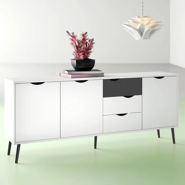Black Mat/White 77.05'' Wide 3 Drawer Buffet Table