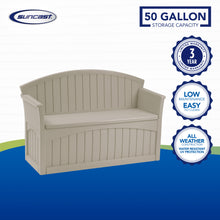 Load image into Gallery viewer, Suncast 50 Gallon Resin Outdoor Deck Storage Bench for Patio, Light Taupe 2106AH
