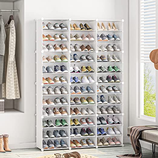 Shoe Rack 72 Pairs Shoe Organizer Narrow Standing Stackable Shoe Stora ...