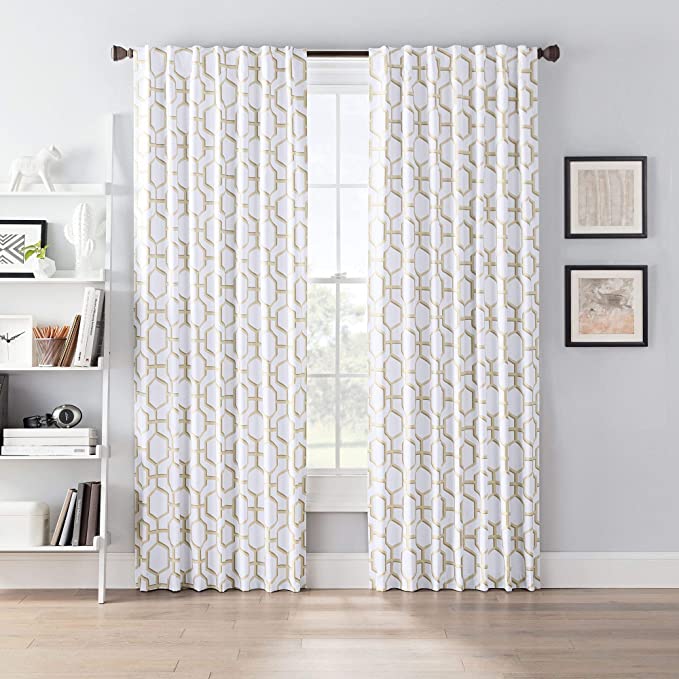 Chroma Rod Pocket Blackout Curtain Panel, Tan/White GEO, 95