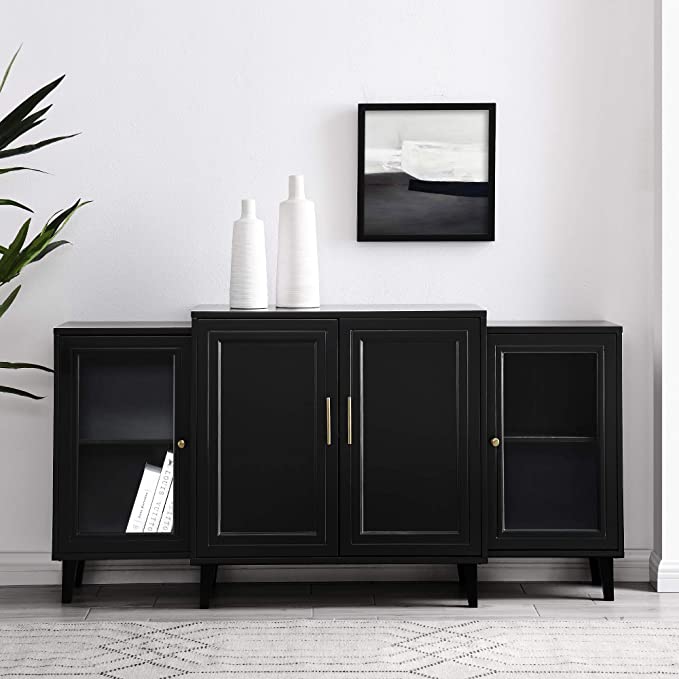 4-Door Tiered Modern-Sideboard-Buffet Stand for Storage, 62, Black