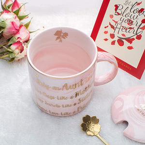 Aunt Gifts - Best Gifts for Aunt - Only an Aunt Can Give Hugs Like A Mother Keep Secrets Like A Sister Share Love Like A Friend - Pink Ceramic Marble Mug 11.5 oz and Lid