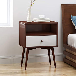 Alexis Mid-Century Modern Side Table, Brown and White