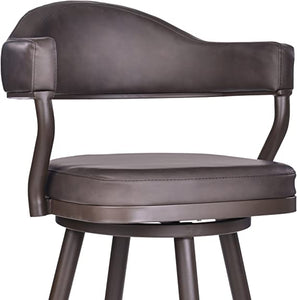 26" Counter Height Swivel Vintage Brown Faux Leather Bar Stool with Brown Metal Legs