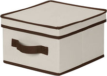 Load image into Gallery viewer, Storage Box with Lid and Handle - Natural Beige Canvas with Brown Trim- Medium 10&quot;x11&quot;, (Set of 2)

