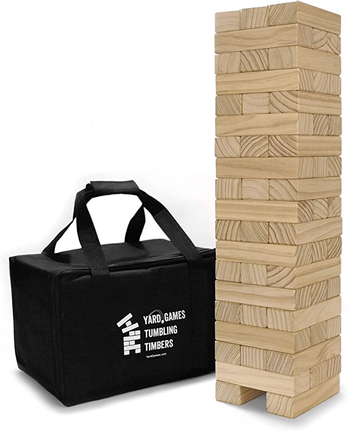Large Tumbling Timbers with Carrying Case | Starts at 2-Feet Tall and Builds to Over 4-Feet | Made with Premium Pine Wood