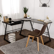 Load image into Gallery viewer, Ellis Modern Glass Top L Shaped Corner Gaming Desk with Computer Keyboard Tray, 51 Inch, Black
