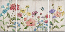 Load image into Gallery viewer, Wildflower Flutter On Wood' Premium Multi 3 Piece Art 24x48
