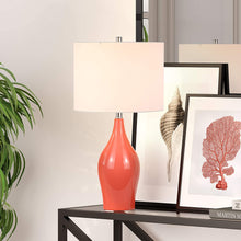 Load image into Gallery viewer, Bella 28.25&quot; Tall Porcelain Table Lamp with Fabric Shade in Coral/White
