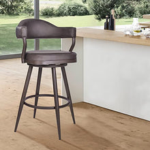 Load image into Gallery viewer, 26&quot; Counter Height Swivel Vintage Brown Faux Leather Bar Stool with Brown Metal Legs
