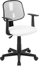 Load image into Gallery viewer, 23&quot;D x 23&quot;W x 31.5&quot;H Fundamentals Mid-Back White Mesh Swivel Task Office Chair with Pivot Back and Arms

