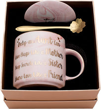 Load image into Gallery viewer, Aunt Gifts - Best Gifts for Aunt - Only an Aunt Can Give Hugs Like A Mother Keep Secrets Like A Sister Share Love Like A Friend - Pink Ceramic Marble Mug 11.5 oz and Lid
