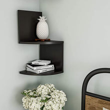 Load image into Gallery viewer, Floating Corner Shelf- 2 Tier Wall Shelves with Hidden Brackets to Display Décor, Books, Photos, More- Hardware Included (Black)
