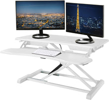 Load image into Gallery viewer, TechOrbits Standing Desk Converter - 32&quot; Height Adjustable White Stand Up Desk Riser - Sit to Stand Desktop Workstation 7285
