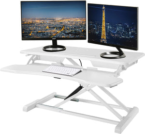 TechOrbits Standing Desk Converter - 32" Height Adjustable White Stand Up Desk Riser - Sit to Stand Desktop Workstation 7285