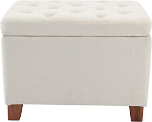 24-Inch Tufted Storage Ottoman with Hinged Lid, Cream Fabric