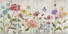 Load image into Gallery viewer, Wildflower Flutter On Wood' Premium Multi 3 Piece Art 24x48

