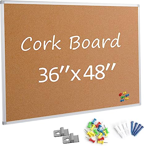 Cork Board Bulletin Board , Silver Aluminium Framed Corkboard, Office Board for Wall Cork, Large Wall Mounted Notice Pin Board